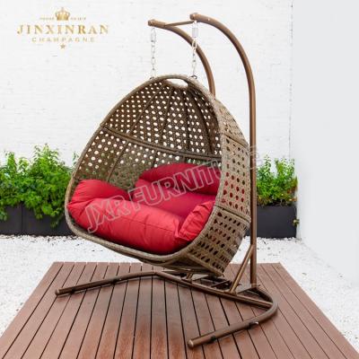 China Modern Luxury Patio Kids Rattan Swing Chair Easy Cleaning Adult Garden Set Modern Outdoor Patio Double Swing Chair for sale