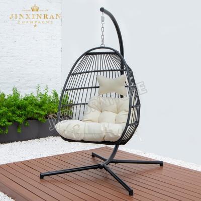 China Modern Outdoor Indoor Wicker Rattan Garden Furniture Adult Patio Swing Hanging Egg Swing Chair with Metal Stand for sale