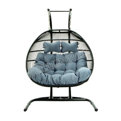 China Custom Modern Outdoor Metal Egg Furniture Double Seat Rattan Swing Wicker Hanging Swing Chair Wicker Chair for sale