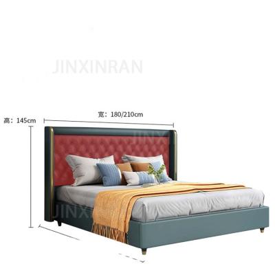 China Modern Design Fixed Bed Luxury Genuine Leather Single Double Soft Soft King Size Bed for sale