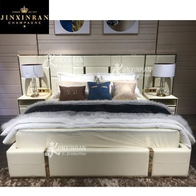 China Customized Available Stainless Steel Design Double Bed With Storage Modern Leather Bedroom Furniture Bed for sale