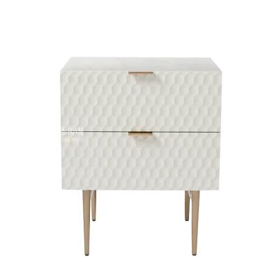 China Small Minimalist White Wooden Night Stand Design For Modern Bed Room Furniture Stainless Steel Leg White Night Stand for sale