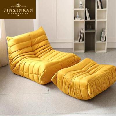 China Living Room Furniture Modular Modern Velvet Upholstered Accent Leisure Chair Floor Seating Single Sofa Chair With Footstool for sale