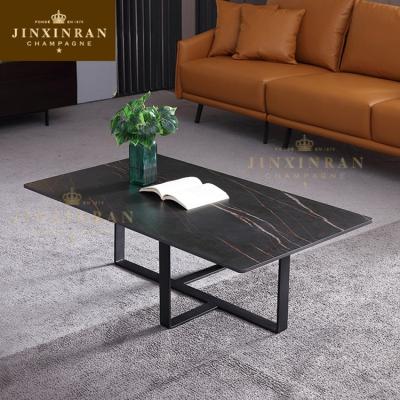 China Luxury Look Black Matte Stone Marble Stone Marble Tea Table Round Corner Finish Coffee Center Top Table For Living Room for sale