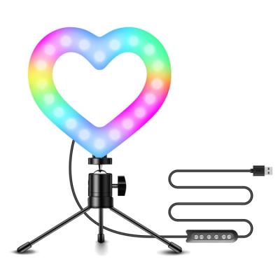 China 6 Inch Mini Heart Shape Ring Light with Tripod Stand for Photography Video Shooting Sufficiency Portable Ring Light for sale