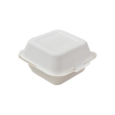 China 6 Inch Eco Biodegradable Biodegradable Heatable Greaseproof Sugarcane Bagasse Sandwich Hamburger Paper Packaging Box for sale