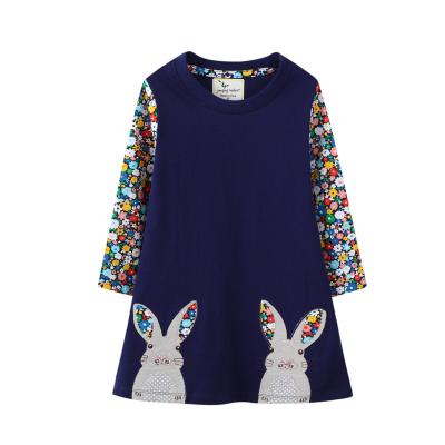 China Factory Wholesale Anti-static Fancy Casual Kids Dresses 2-7 Years Old Autumn Cute Rabbit Pattern Girl Dress for sale