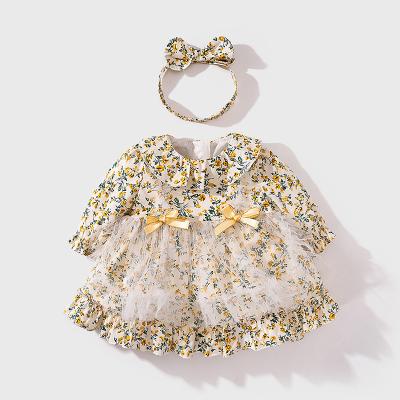 China Anti-static 1 year old baby dresses formal party infant embroidery pageant birthday lace baby dress bridesmaid dress with bow for sale