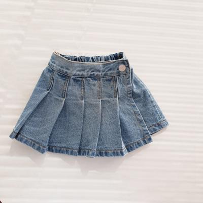 China Good designer RTS girls lattice skirt breathable pleated denim skirt baby high quality baby girl skirt supplier for sale