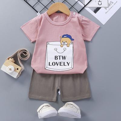 China Boy Summer Casual Pajamas Cartoon Print Infant Baby Toddler Clothing Set Children Boys and Girls Loungewear for sale