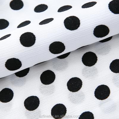 China 2021Wholesale 100D Anti-Static Crepe Dot Flocking Chiffon Polyester Fabric Tulle Textile For Shirts And Wedding Dresses for sale