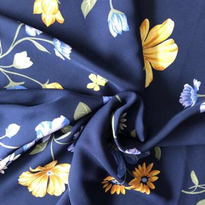 China Large Anti-Static Flower Printing 75D Polyester High Twist 100% Silk Like Fabric For Dress And Garment for sale