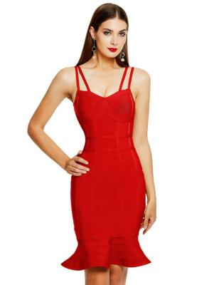 China Breathable Ruffles Bandage Dress For Women Red Yellow New Fashion Sleeveless Night Club Party Vestidos Summer Knitted Bodycon Dresses for sale