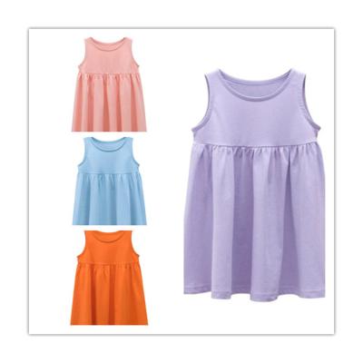 China 2021 Soft Breathable Sleeveless Cotton Solid Color Summer Boutique RTS Babies Wear Dresses Kids Girls Dress for sale