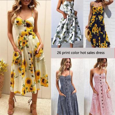 China 2020 Fashion Dresses Women Beach Breathable Floral Casual Dresses Sleeveless Around Neck Ruched Women Dress for sale