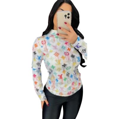 China Breathable High Quality Custom Printed Shirt For Women Wholesale Long Sleeve Tight Shirt for sale