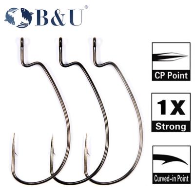 China B&U 12pcs Thin Wire Netting EWG Worm Hook With Big Rings Carbon Steel Crank Hook Fishing Accessories For Soft Lure EWG Tackle for sale