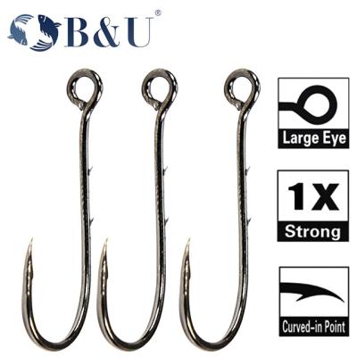 China B&U 20pcs Big Eyes Ring Barb Hook Carbon Steel Fishing Tackle Soft Worm Hooks Big Eye Barb Hook for sale