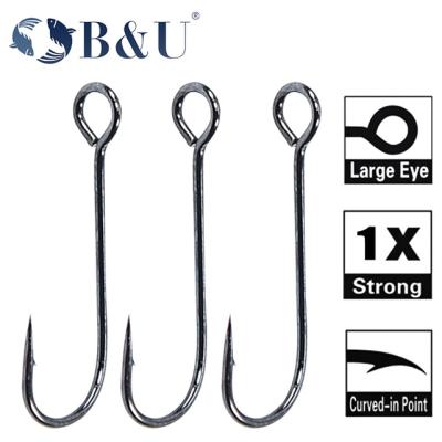 China B&U 20pcs Big Eyes Ring Single Fishhook Carbon Steel Fishing Tackle Soft Worm Hooks Big Eye Sing Hook for sale