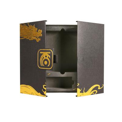 China Handmade Luxury Black Double Door Skin Care Open Gift Set Custom Logo Packaging Box Cardboard Cosmetic Gift Box Set for sale