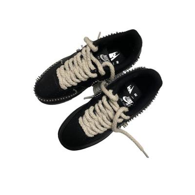 China Custom Round Knit Style Cotton Canvas Thick Hemp Rope Shoe Lace for sale