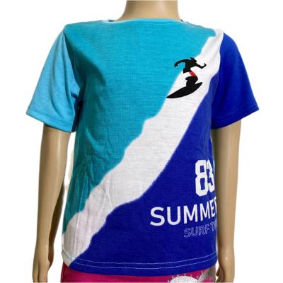 China Summer Anti-Shrink Tee Printed Skin-Friendly Knitted Graphic Kid's Wear In Sky Blue Contrast Color for sale