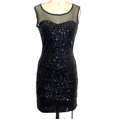 China Plus Size Anti-Static Evening Dress Sleeveless Black Mesh Translucent Sequin Breathable Prom Dress for sale