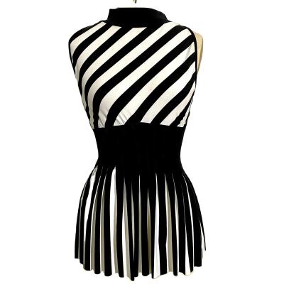 China Custom women anti-pilling tank tops black white high neckline pleated colorful sexy elegant top for ladies summer new design slim fit for sale