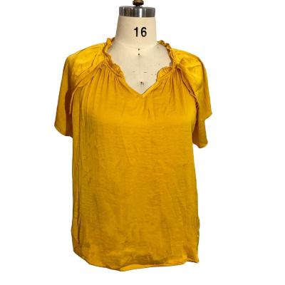 China Ladies Summer Anti-pilling Collar Funky V-Neck Tops Blouses Custom Made Solid Color Shirts For Women Gold Color Shorts Sheath Elegant for sale