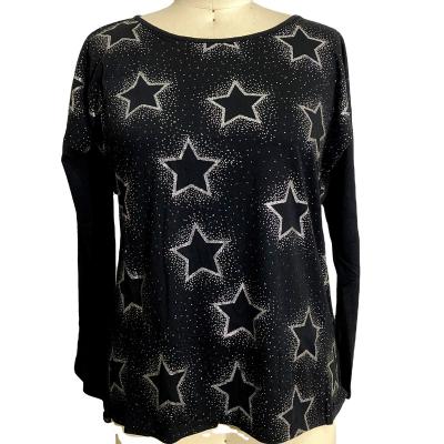 China Custom Women's Anti-pilling Blouses Star Shape Black Shirts Split Design Chiffon O-neck Translucent Tops For Ladies Summer Simple Design for sale