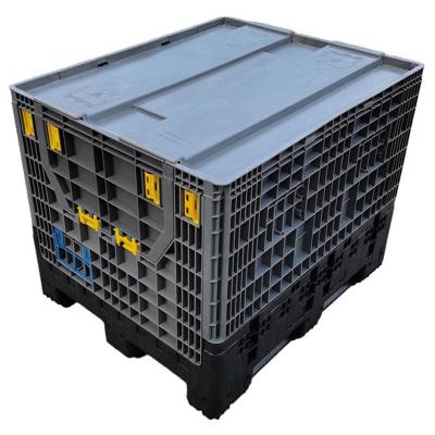 China Bulk Sale Recycled Large Folding Plastic Pallet Container Pallet Box Bulk Folding Storage Box With Lid for sale