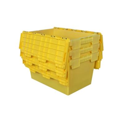 China Solid Box Supermarket Used Lid Container Stackable Sealed Plastic Transport Tote Box Plastic Moving Crate For Sale for sale