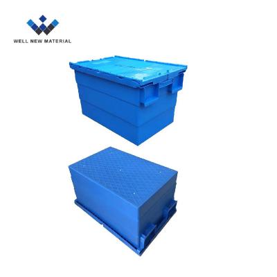 China Durable Plastic Mobile Containers Tied Reusable Recyclable Tote Boxes Lid Container Crates Trash Bins for sale