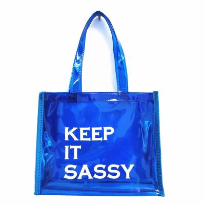 China Custom Shopping Fashion Logo Shoulder Transparent Jelly Tote Bag PVC Tote Bag Fashion Colorful Letter Print for sale