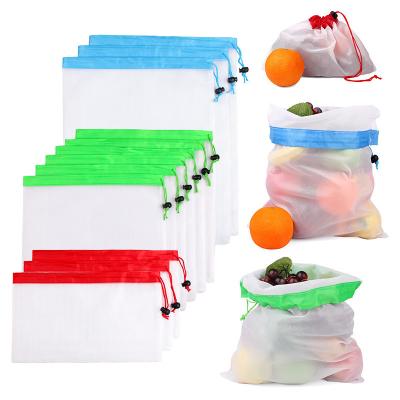 China Supermarket Shopping Reusable Packaging Fruit Vegetable Net Bag Eco - Friendly Drawstring Mesh Bag for sale