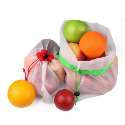 China Eco-friendly Reusable Mesh Drawstring Bag Supermarket Shopping Fruit Vegetable Packing Net Bag for sale