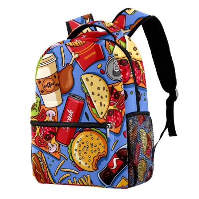 China Other Full Print Daypack Burger Pattern Kid Backpack Custom Student School Bag Bookbags For Girl Boys for sale