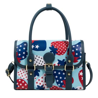 China Water Resistant Fashion Strawberry Print Below Bag Cute Handbag Sets PU Leather Women Small Handheld for sale