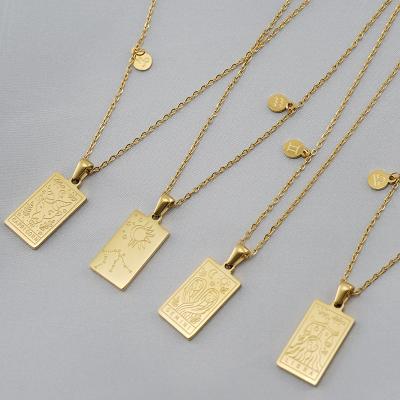 China TRENDY Fashion Jewelry 18K Gold Plated Square Zodiac Stainless Steel Constellation 12 Female Pendant Necklace for sale