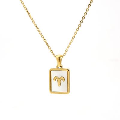 China TRENDY 2022 Fashion Women Necklace Square Charm 18K Gold Plated Astrology Shell Zodiac Pendant Necklace for sale