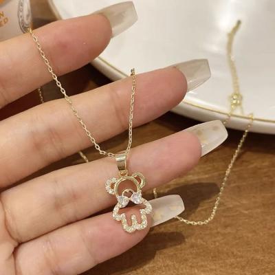 China TRENDY Light Luxury Cute Bear 18K Gold Diamond Clavicle Chain Micro Inlaid Pendant Necklace Wedding Gift Jewelry for sale