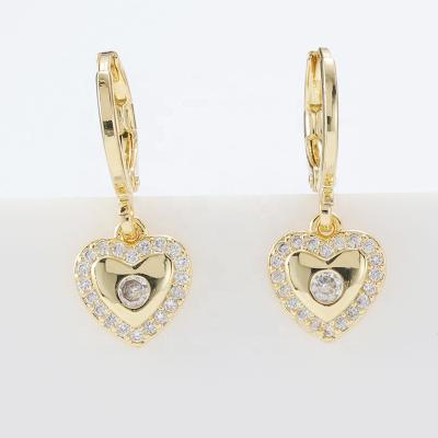 China 2022 Luxury Romantic Fashion Heart Shape Zircon Circle Earrings 18K Gold Plated Brass Drop Earrings For Decoration for sale