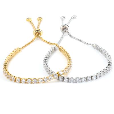 China FASHIONABLE Hot Selling Brass Gold Plated 3mm Adjustable Charm Tennis Bracelet for sale