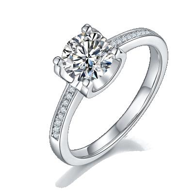 China Popular CLASSIC Moissanite Ring For Engagement Gift Jewelry White Gold Plated Certificate for sale