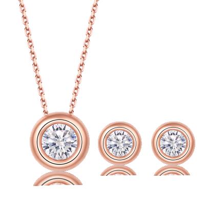 China TRENDY Fashion Jewelry Set Rose Gold Moissanite Ring 14k with Moissanite Earrings Moissanite Pendant for sale