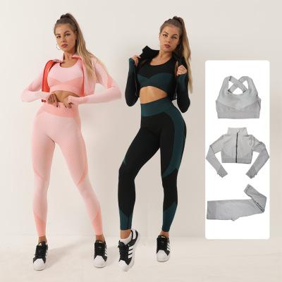 China Sale Autumn Winter Sports Trousers Long Sleeve Yoga Bra Seamless Warm Zipper Seamless Women Fitness Set for sale