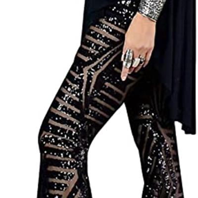 China Best Selling Viable Wide Leg Women High Quality High Waist Flare Sequins Lounge Polyester Polyester Pants for sale