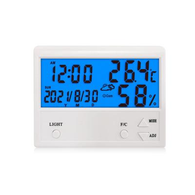 China Homehold Top Sale Radio Digital Weather Station Backlight Calendar Alarm Clock Thermometer Indoor Hygrometer for sale