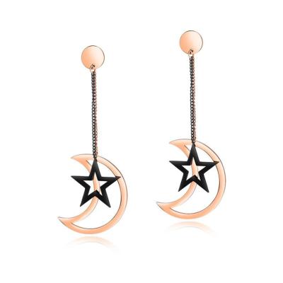 China /Sporty Casual High Polished Stainless Steel Double Colors Rose Gold Black Moon Aand Star Earrings For Women for sale