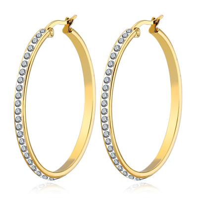 China New Fashion Vintage Real Big Women Jewelry Gold Plating Stainless Steel Micro Pave Circle Crystal Earrings for sale